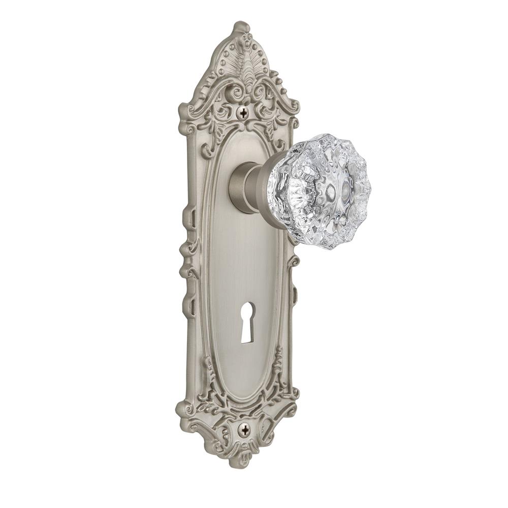 Nostalgic Warehouse VICCRY Mortise Victorian Plate with Crystal Knob and Keyhole in Satin Nickel